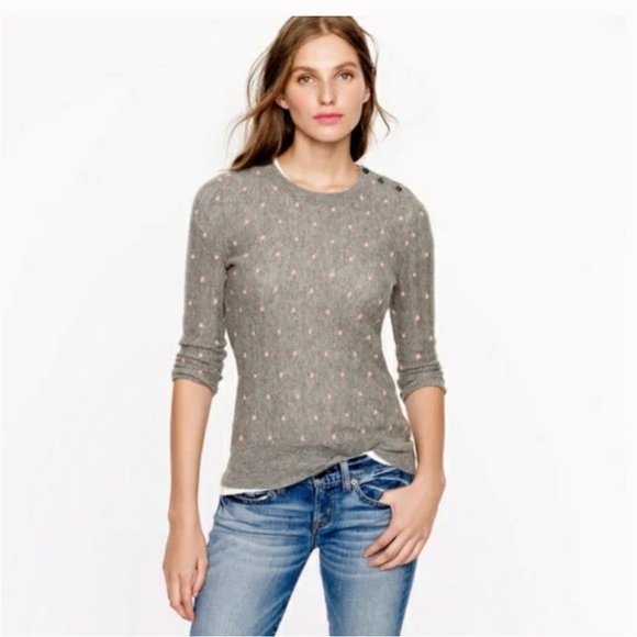 J. Crew Collection 100% Italian Cashmere Pointelle Dot Crewneck Sweater Gray S - Picture 10 of 10